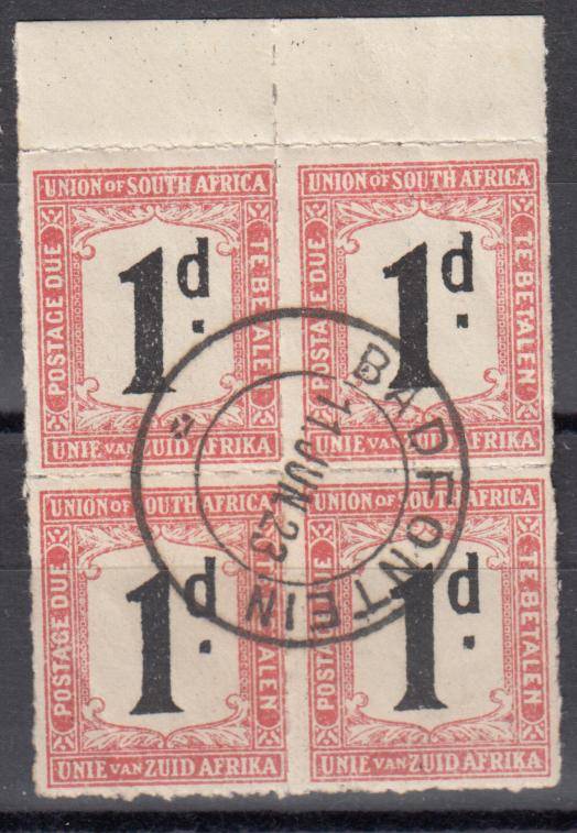 UNION-1d POSTAGE DUE BLOCK  VFU " BADFONTEIN "