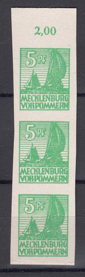 GERMANY-ZONES SCARCE MICHEL 32 THICK PAPER STRIP UMM !!! SELDOM SEEN