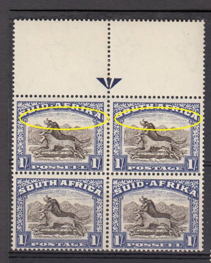 UNION- 1 SHILLING UMM ARROW BLOCK SHOWING NICE VIGNETTE SHIFTS ON ALL