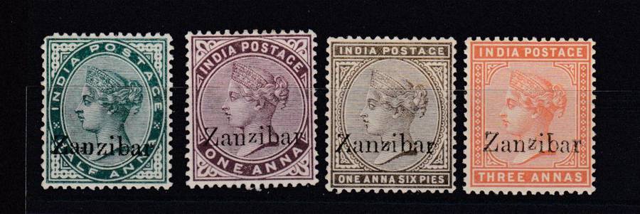 ZANZIBAR-QV VFM NICE VARIETIES " RAIZED Z ON 3 AND DIAERESIS OVER b " H.R.