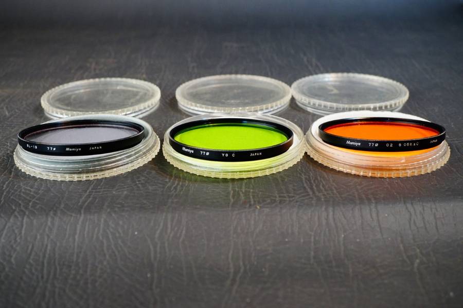 **Mamiya OEM** Set of 77mm Mamiya Filters Orange S 056 2c, SL-1B, YG C **Great Condition**