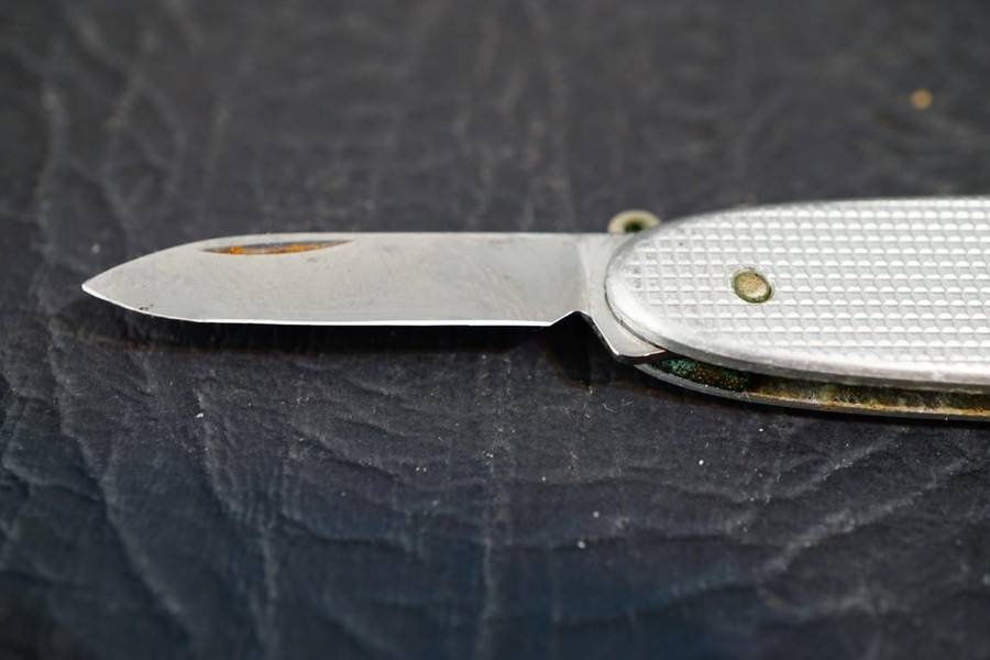 Victorinox Swiss Army Silver Alox Knife with Two Blades **Good Condition**