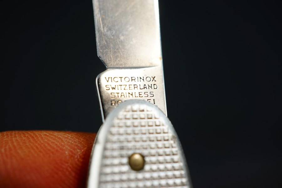 Victorinox Swiss Army Silver Alox Knife with Two Blades **Good Condition**