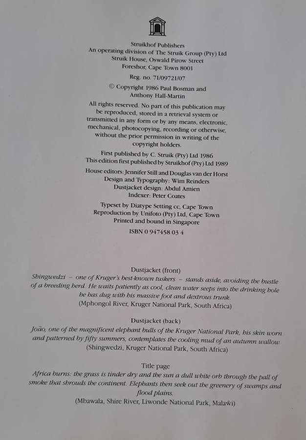 Elephants of Africa - Paul Bosman & Anthony Hall-Martin (Hard cover with DJ)