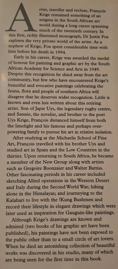 The Life and Art of Francois Krige - Justin Fox (Hard cover with DJ)