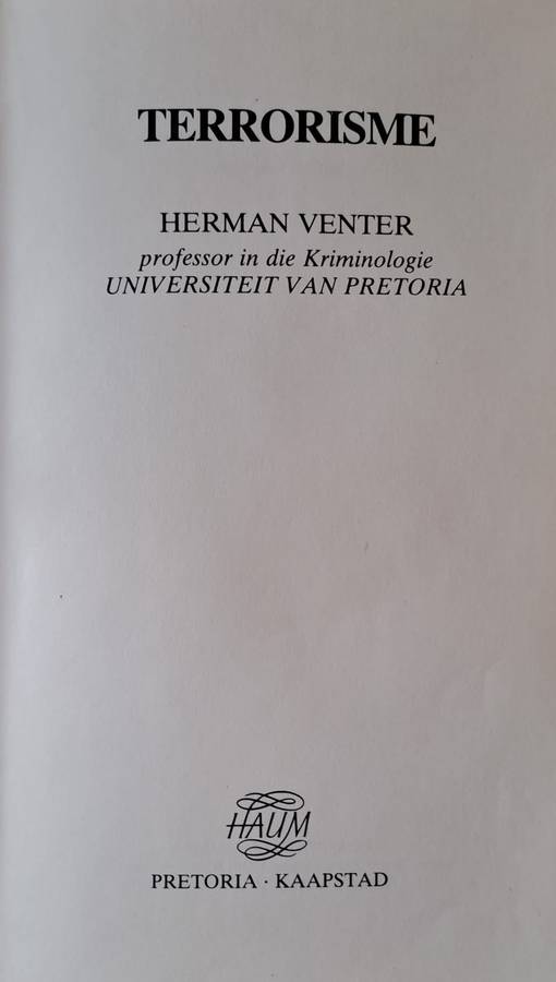 Terro Risme -Herman Venter (Hard cover with no dj)