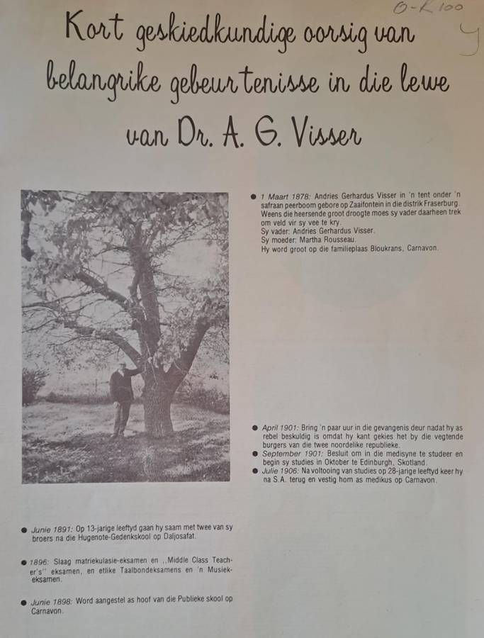 Kort Geskiedkundige oorsig van belangrike gebeur tenisse in die lewe - Dr. A. G. Visser (paperback)
