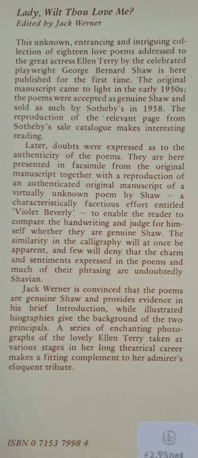 Lady, Wilt Thou Love Me? - George Bernard Shaw (hard cover with dj)