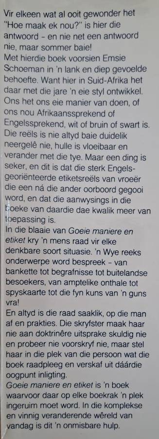 Goeie maniere & etiket - Emsie Schoeman (Hard cover with dj)