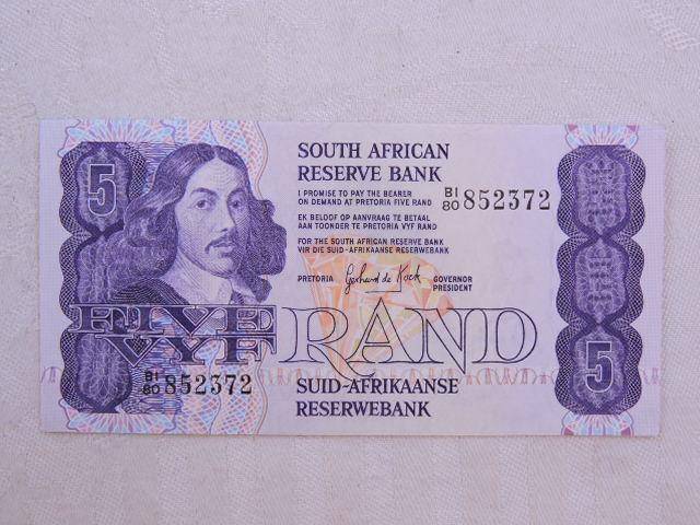 South Africa UNC Five Rand 5 Rand Bank Note  Gerhard de Kock  NO SECURITY STRIP
