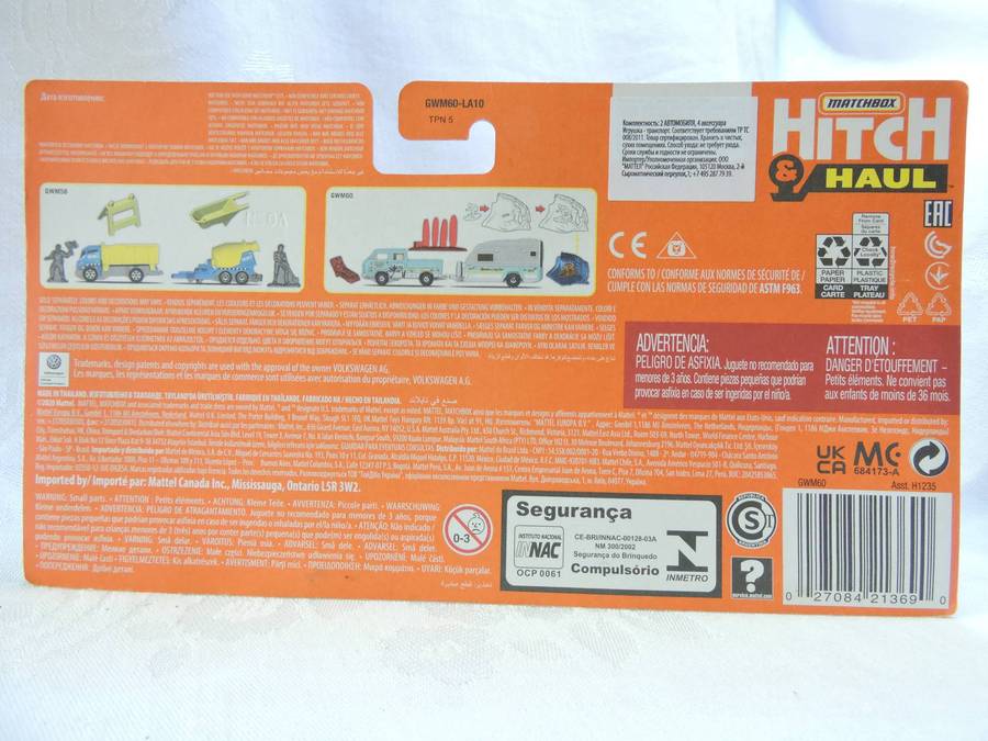 Matchbox VW VOLKSWAGEN Kombi Transporter and caravan HITCH & HAUL (Blue beach scene) Like Hot Wheels