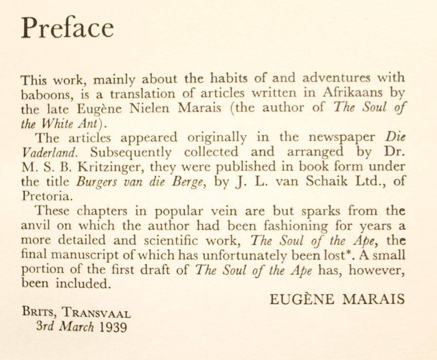 MY FRIENDS THE BABOONS - EUGENE N. MARAIS