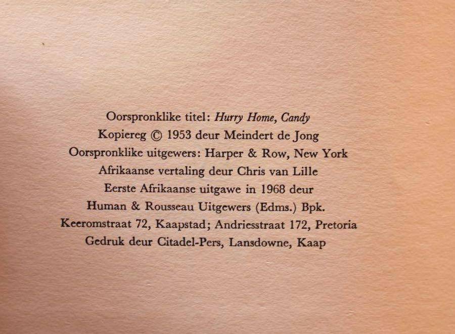 SNOEPIE, KOM HUIS TOE - MEINDERT DE JONG (1968) Maurice Sendak (illustrasies) Andre Brink (vertaal)