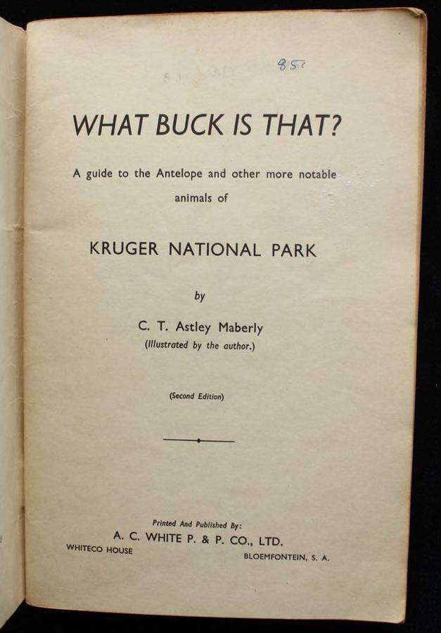 ANIMALS OF KRUGER NATIONAL PARK - C.T. ASTLEY MABERLY (1951)