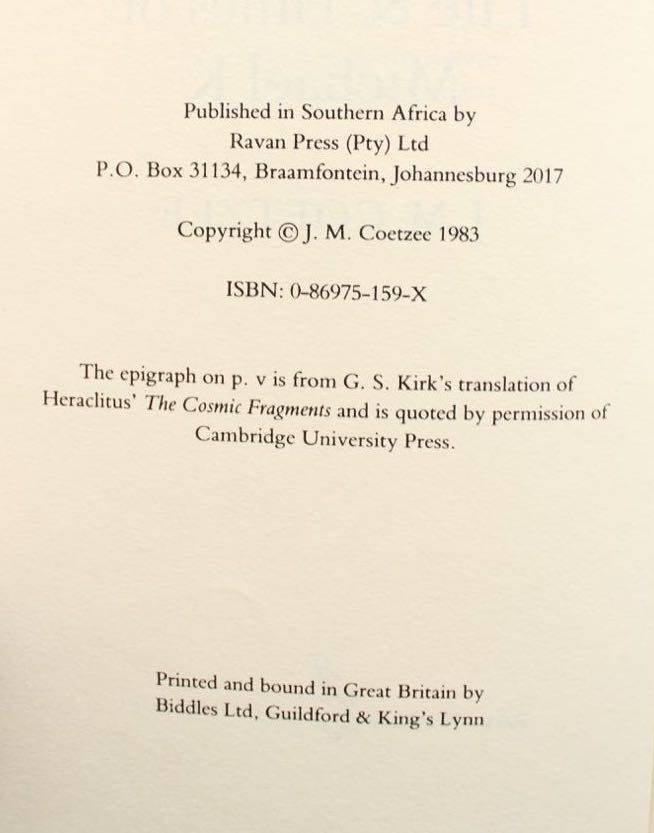 LIFE & TIMES OF MICHAEL K - J.M. COETZEE (1983)