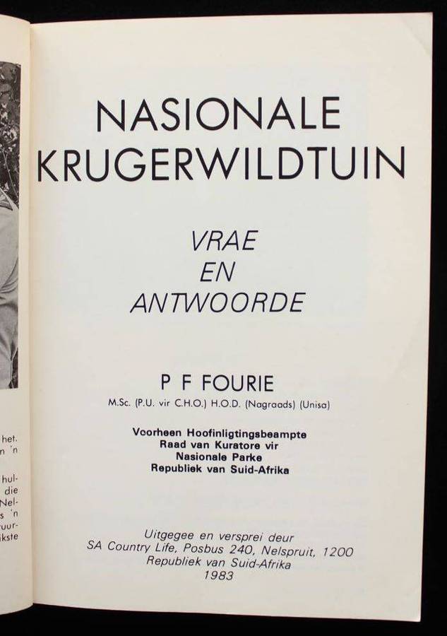 NASIONALE KRUGERWILDTUIN - VRAE EN ANTWOORDE DEUR P.F. FOURIE (1STE UITGAAF 1983)