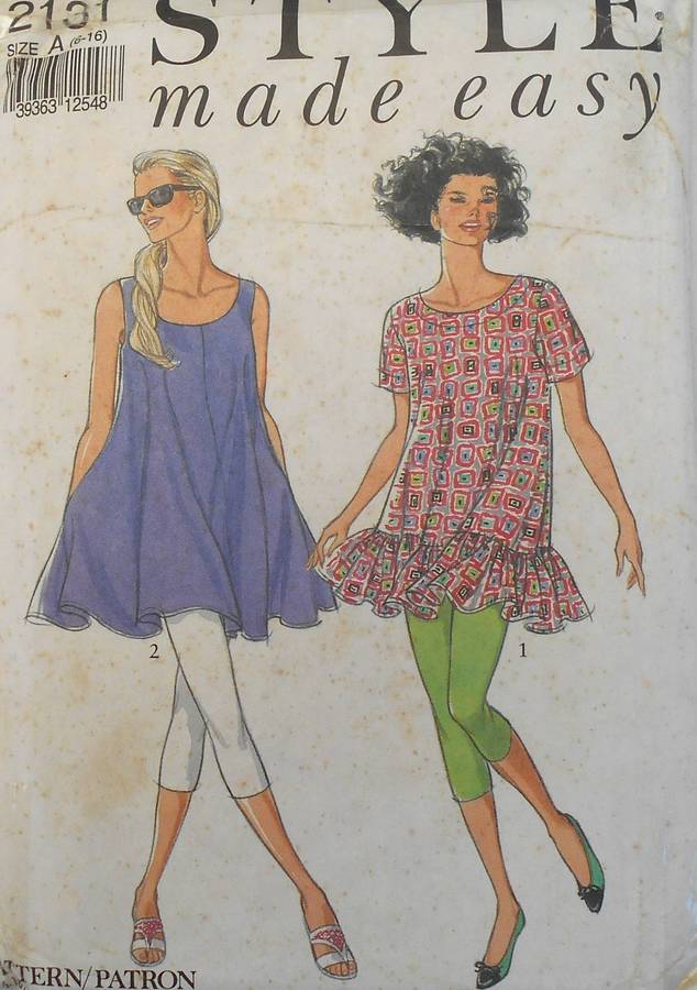 STYLE 2131 LOOSE FIT PULL ON TOP/WITH WITHOUT  SLEEVES + LEGGINGS SIZE 6-16 COMPLETE-UNCUT-F/FOLDED