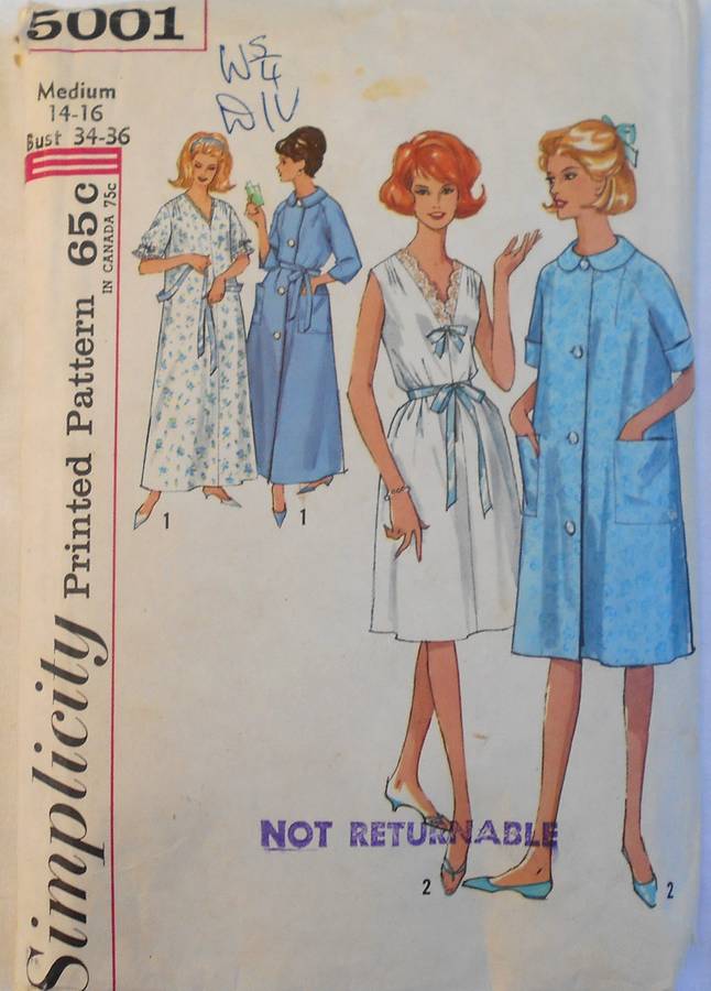 VINTAGE SIMPLICITY 5001 NIGHTGOWN & ROBE MEDIUM SIZE 14-16 BUST 34-36 COMPLETE
