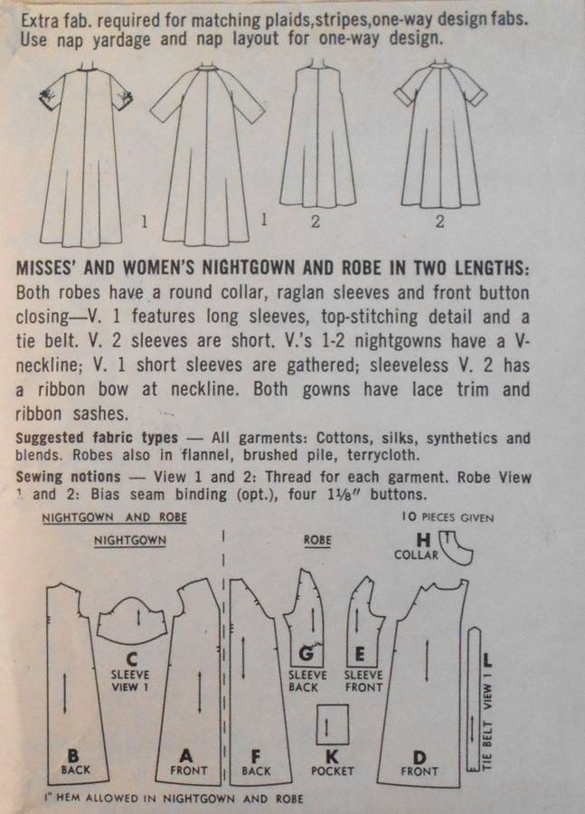 VINTAGE SIMPLICITY 5001 NIGHTGOWN & ROBE MEDIUM SIZE 14-16 BUST 34-36 COMPLETE