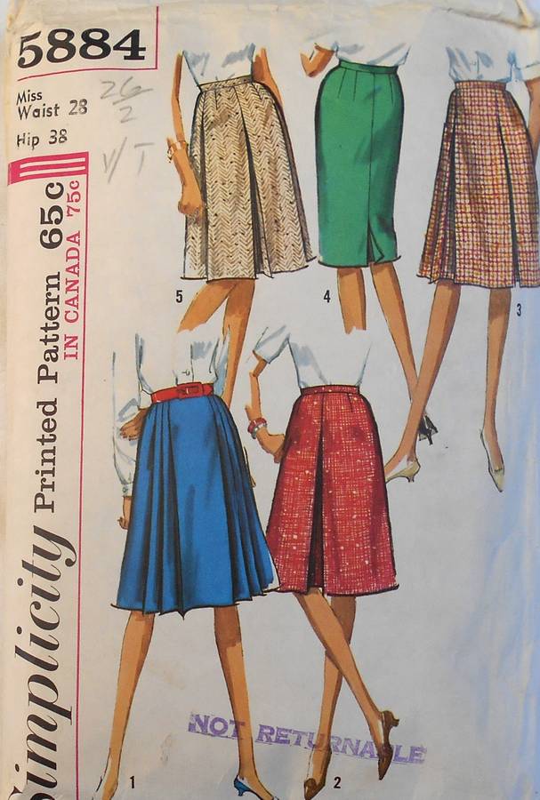 VINTAGE SIMPLICITY 5884 SET OF SKIRTS SIZE WAIST 28 HIP 38 COMPLETE