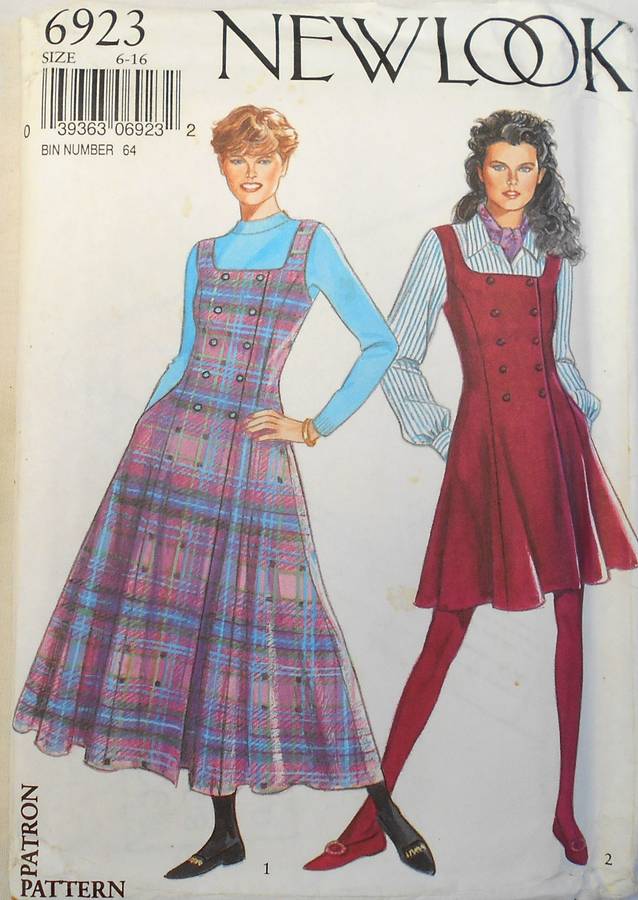NEW LOOK PATTERNS 6923 PINAFORE WITH TIEBACK SIZE 6-16 COMPLETE-UNCUT-F/FOLDED