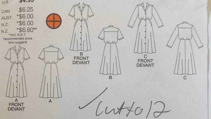BUTTERICK 3723 LOOSE FITTING DRESS SIZE 8-10-12 COMPLETE-CUT TO 12