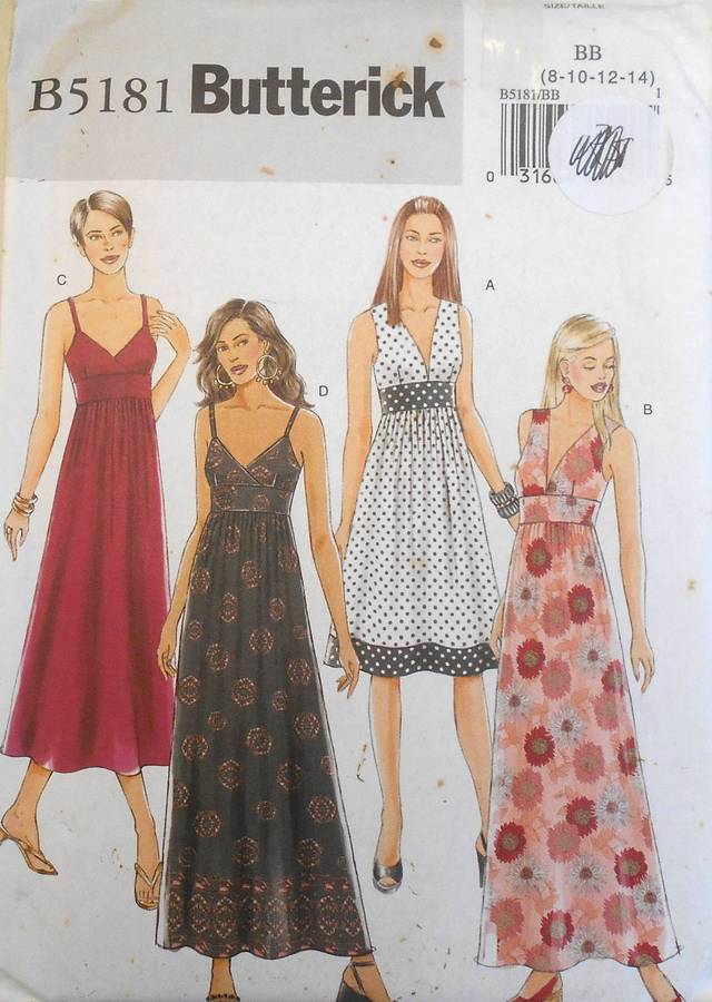 BUTTERICK B5181 DRESS WITH LONED CLOSE FIT BODICE SIZE 8-14 COMPLETE-UNCUT-F/FOLDED