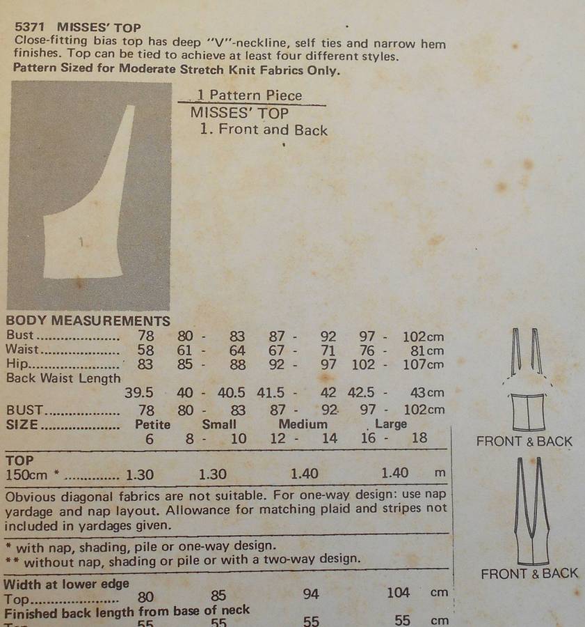 BUTTERICK 5371 THE ANYWAY TOP SIZE MEDIUM 12-14-COMPLETE