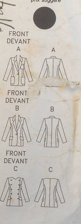 BUTTERICK 6544 SEMI FITTED JACKETS SIZE 12-14-16 COMPLETE-CUT TO 16