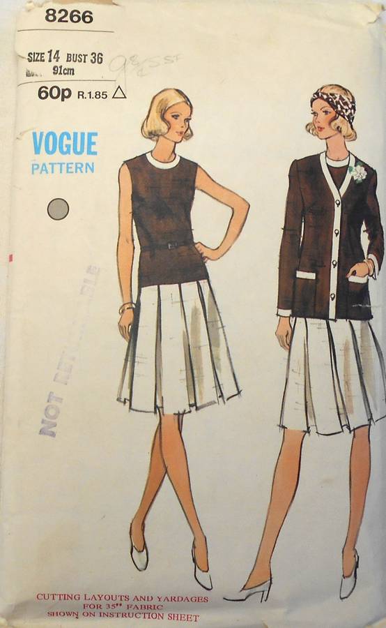 VINTAGE VOGUE 8266 DRESS & JACKET SIZE 14 BUST 36 COMPLETE