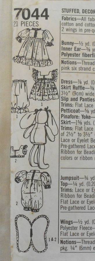 SIMPLICITY CRAFTS 7044 STUFFED DECORATIVE ANGEL BUNNIES & CLOTHES ONE SIZE COMPLETE