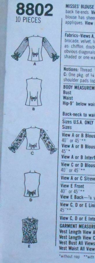SIMPLICITY 8802 BLOUSE OR WAISTCOAT IN 2 LENGTHS SIZE 12-16 COMPLETE-PART CUT TO 14