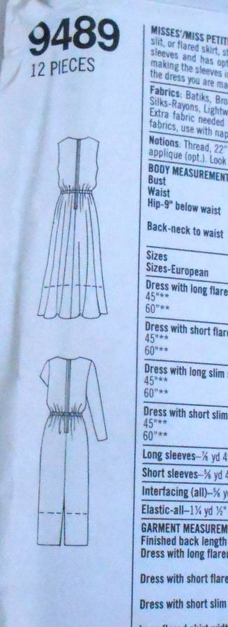 SIMPLICITY 9489 DRESS WITH SCOOP NECKLINE SIZE 8-14 COMPLETE-UNCUT-F/FOLDED