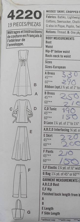 SIMPLICITY 4220 SKIRT-CROPPED PANTS-PULLOVER DRESS-TUNIC-BAG SIZE 8-16 COMPLETE-CUT TO 16
