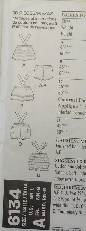 NEW LOOK PATTERNS 6134 BABY NEWBORN DRESS-ROMPER SIZE NB-S-M-L (7-24 LBS) COMPLETE-UNCUT-F/FOLDED