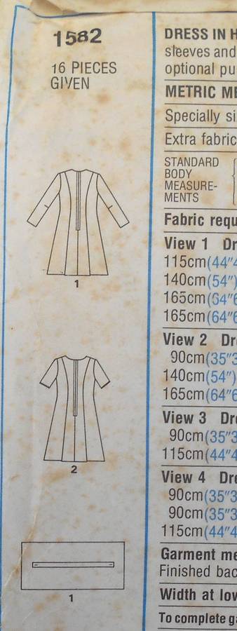 STYLE 1582 SLIGHTLY FLARED DRESS SIZE 18 1/2 & 20 1/2 BUST 104 CM & 109 CM COMPLETE