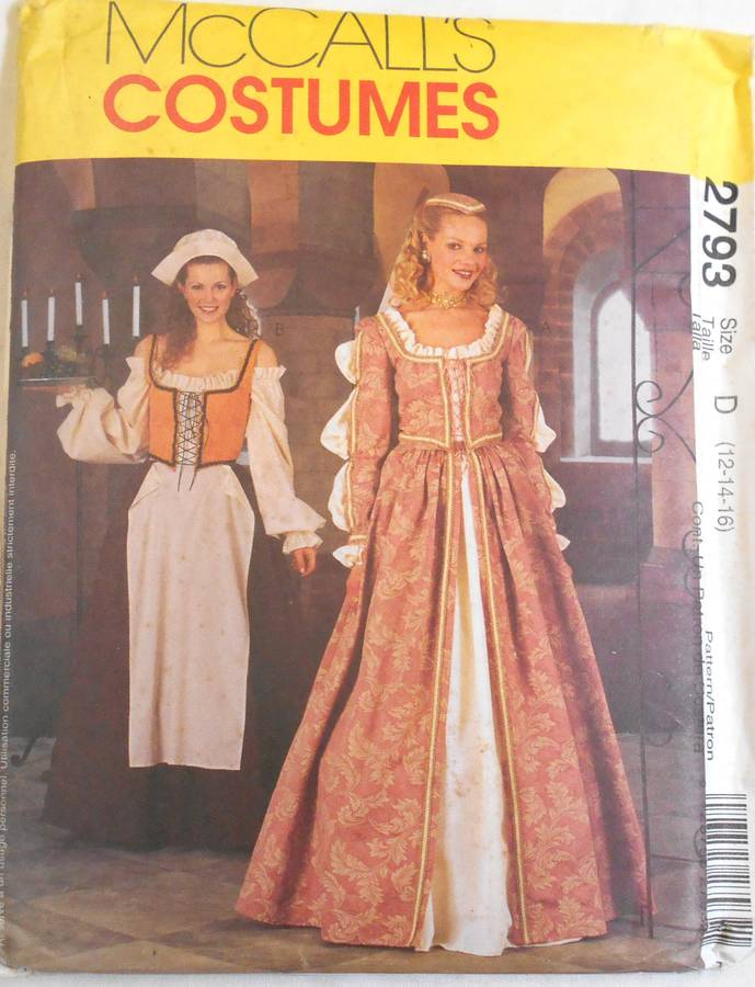 McCALLS COSTUMES 2793 ELIZABETHAN COSTUMES SIZE 12-14-16 COMPLETE-UNCUT-F/FOLDED