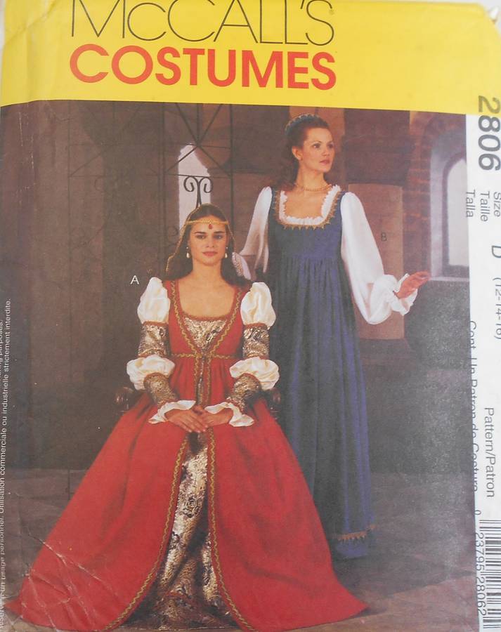 McCALLS COSTUMES 2806 RENAISSANCE COSTUMES SIZE 12-14-16 COMPLETE-UNCUT-F/FOLDED