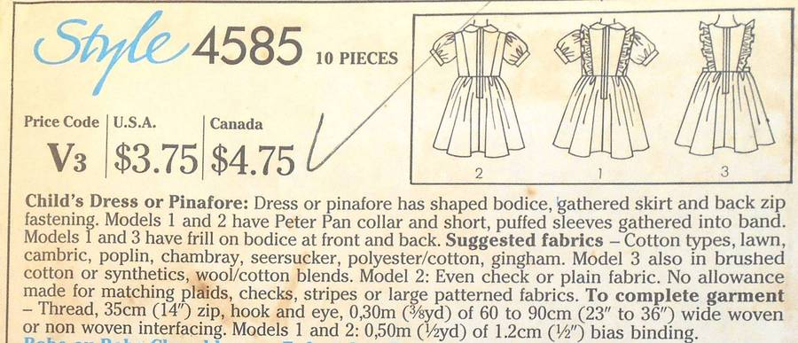 STYLE 4585 GIRLS DRESS OR PINAFORE SIZE 4 -5-6 YEARS COMPLETE