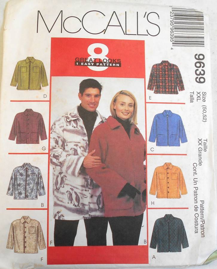 McCALLS 9639 UNISEX TRACKSUIT SHIRT-JACKET SIZE XXXL (50-52") COMPLETE-UNCUT-F/FOLDED