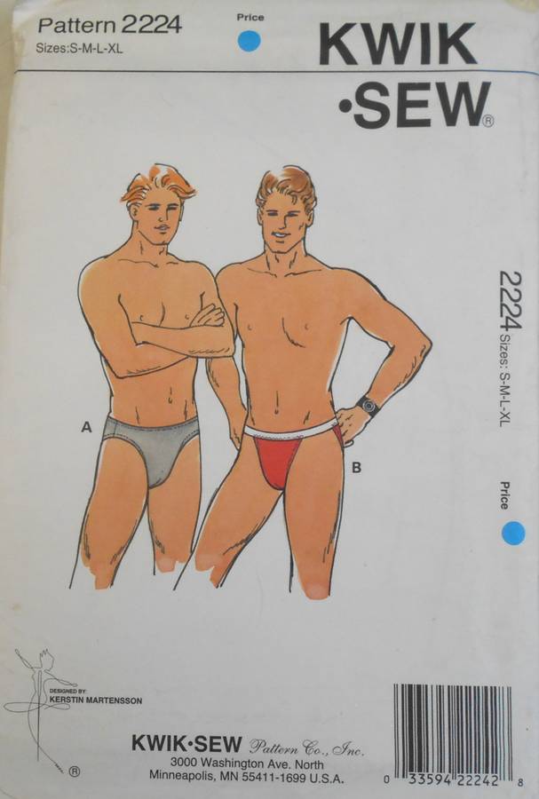 KWIK SEW 2224 MEN'S BRIEFS SIZES S-M-L-XL (28-42) COMPLETE-UNCUT-F/FOLDED
