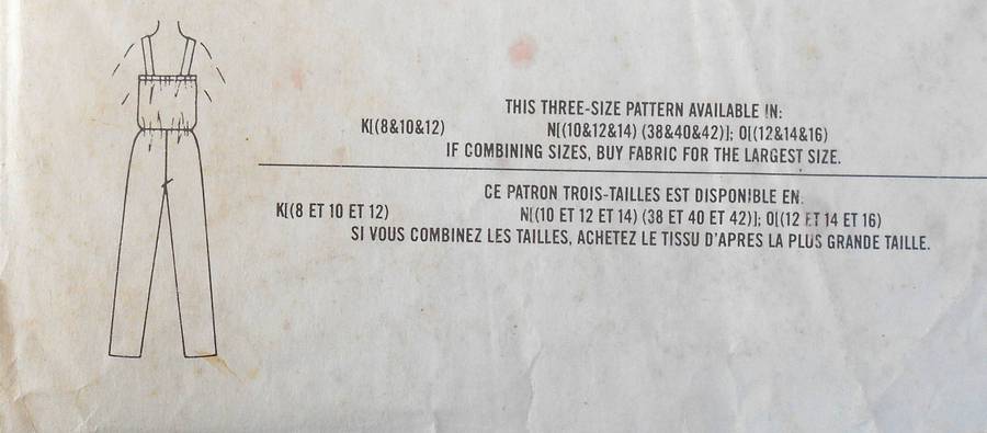 SIMPLICITY 5825 JUMPSUIT SIZE 8-10-12 COMPLETE-OLD WATERMARKS