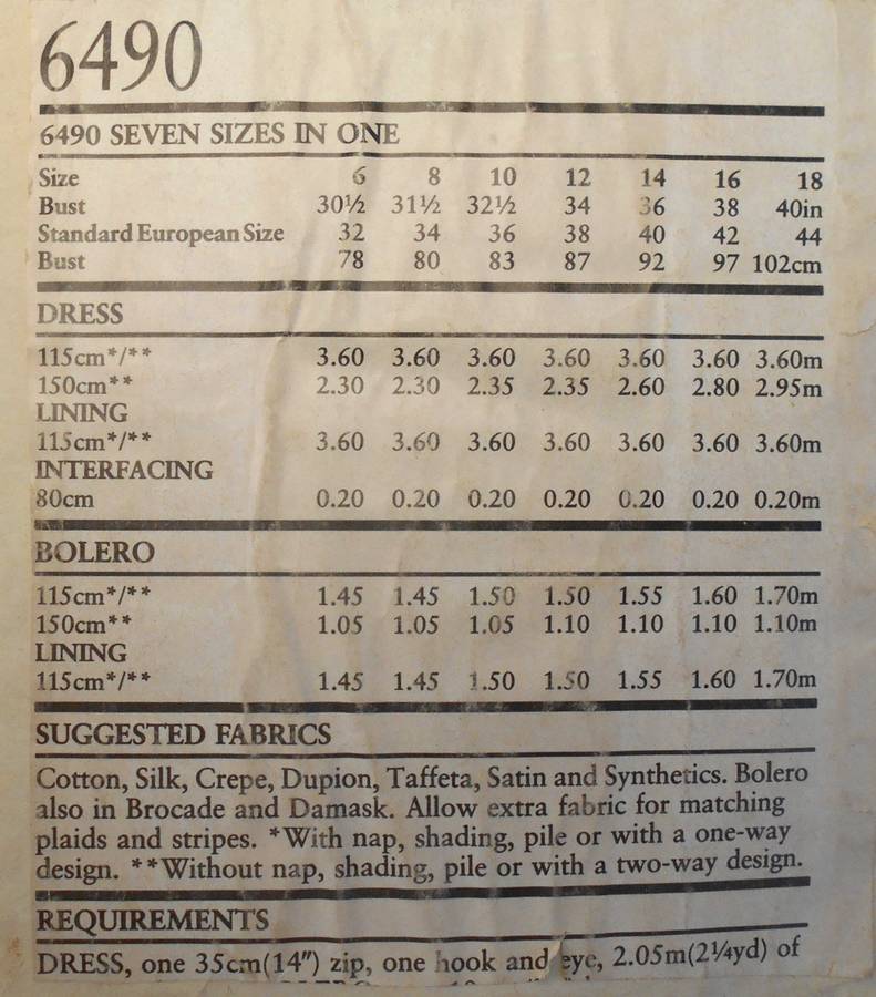 NEW LOOK 6490 WAIST DRESS & BOLERO SIZE 6-18 COMPLETE NO SEWING INSTRUCTIONS SUPPLIED