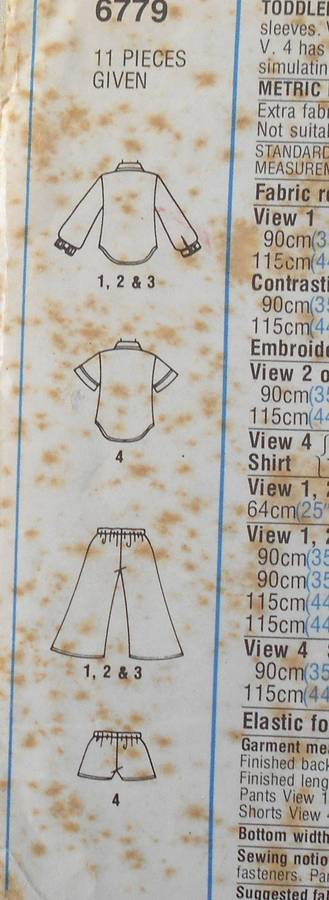 SIMPLICITY 6779 TODDLERS BELLBOTTOM PANTS-SHORTS-SHIRT SIZES 2 YEARS CHEST 53 CM COMPLETE