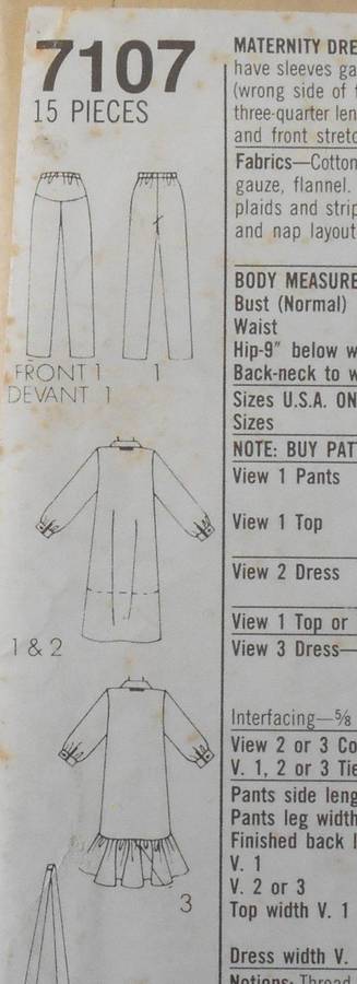 SIMPLICITY 7107-MATERNITY DRESS-TOP-PULL ON PANTS SIZE 10-12-14 COMPLETE-CUT TO 14