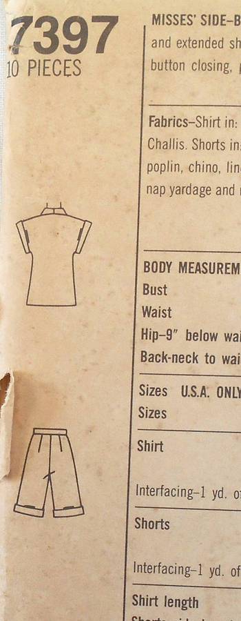 SIMPLICITY 7497 SIDE BUTTON SHORTS-SHIRT SIZE 10-12-14-COMPLETE-ONLY SHIRT CUT TO 12