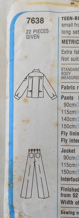 SIMPLICITY 7638 TEEN BOYS UNLINED JACKET & PANTS SIZE 14 & 16 TEEN BOY COMPLETE