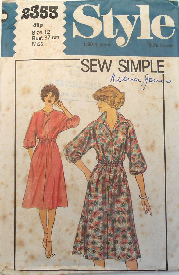 STYLE 2353-PULLOVER DRESS SIZE 12 BUST 87 CM COMPLETE-UNCUT-F/FOLDED