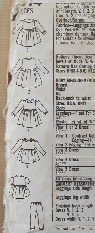 SIMPLICITY 8014 GIRLS DRESS & LEGGINGS SIZE 3-6 YEARS COMPLETE-UNCUT-F/FOLDED