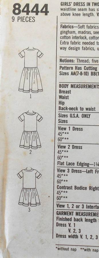 SIMPLICITY 8444 GIRLS DRESS IN 2 LENGTHS SIZE 12-14 YEARS-COMPLETE-UNCUT-F/FOLDED